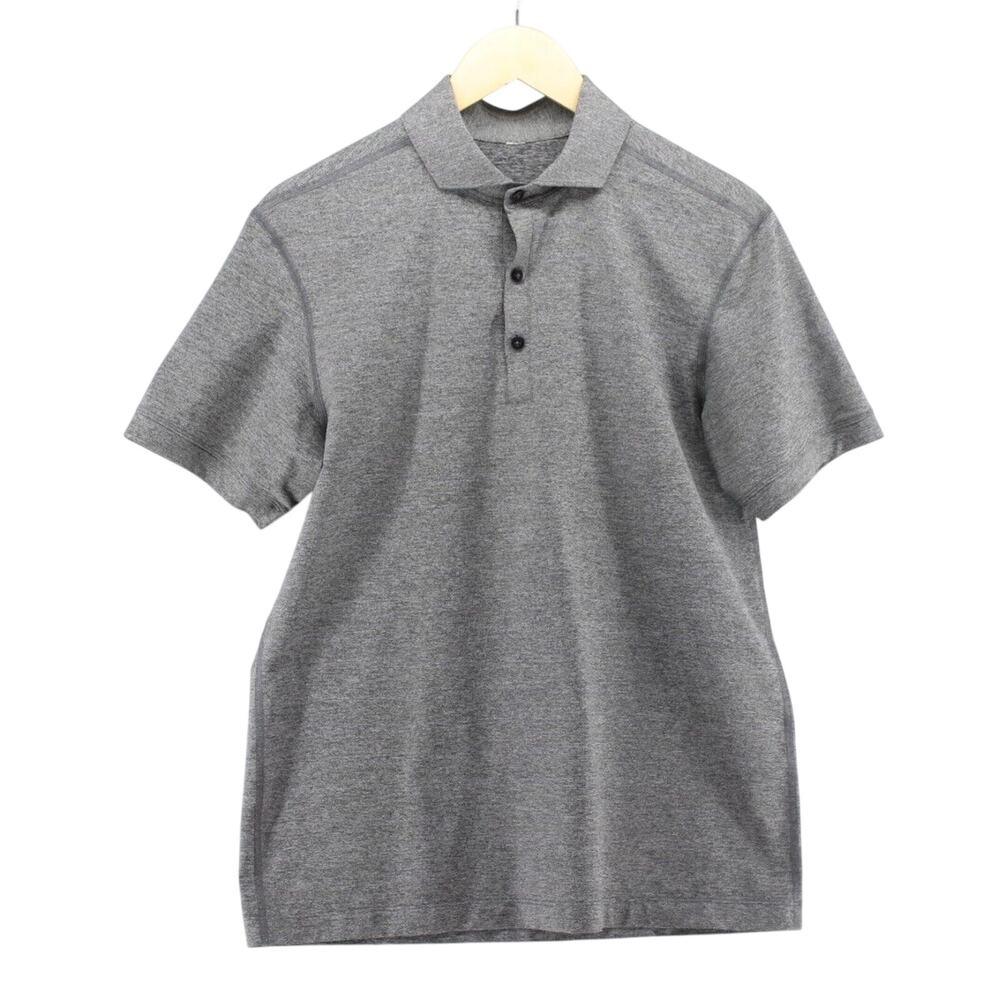 Lululemon Sz M Performance Polo Shirt Heather Gray Three-Button Jersey Knit